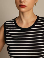 Women's Pure Silk Round Neck Sport Stripe Print Tank Top