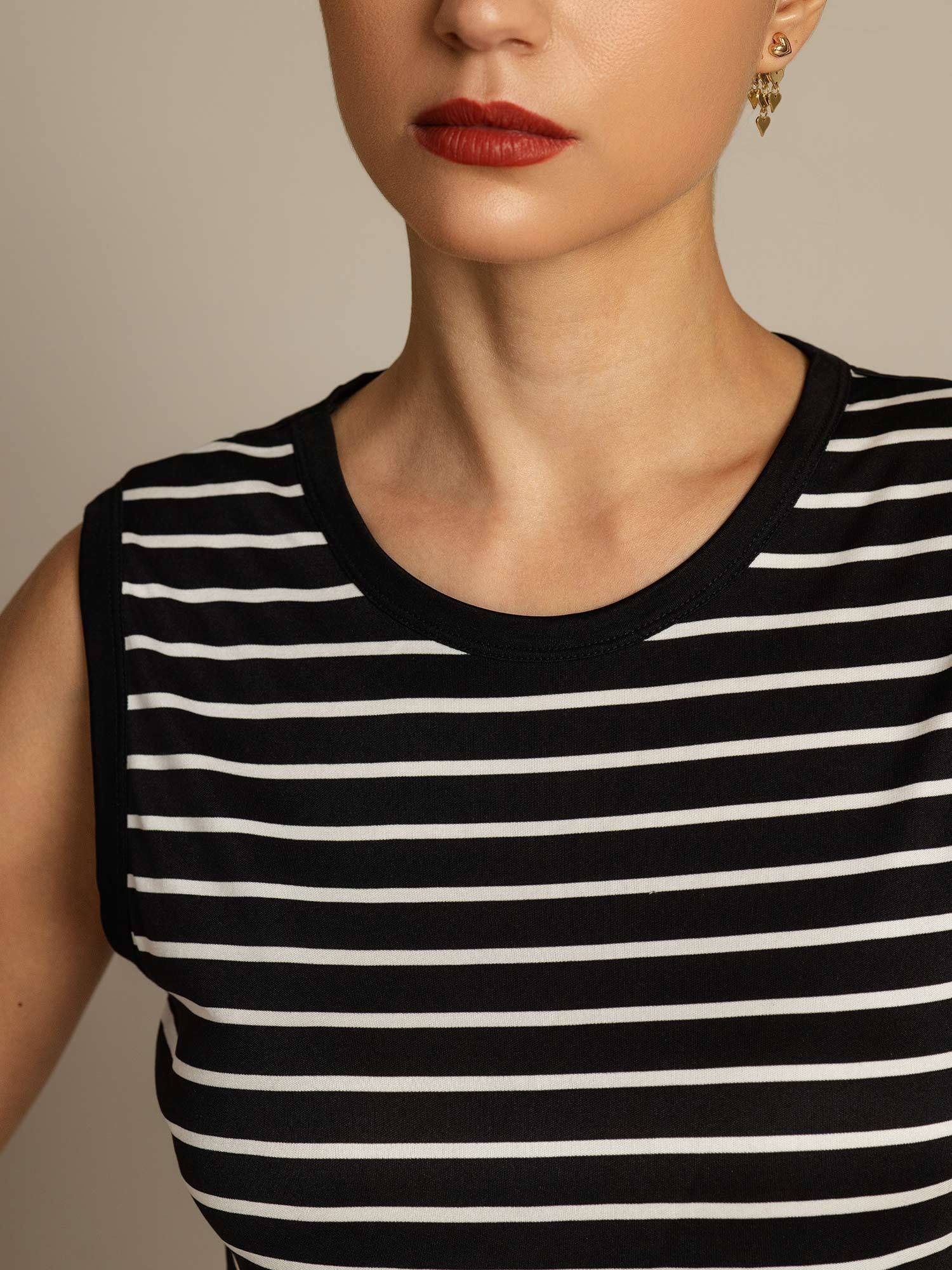 Women's Pure Silk Round Neck Sport Stripe Print Tank Top
