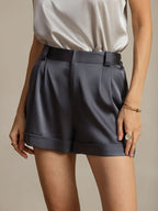 19Momme Silk Women's Cuffed Shorts With Side Pockets Design