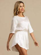 100% Mulberry Silk Short Sleeve Round Neck Women's Pajamas Set