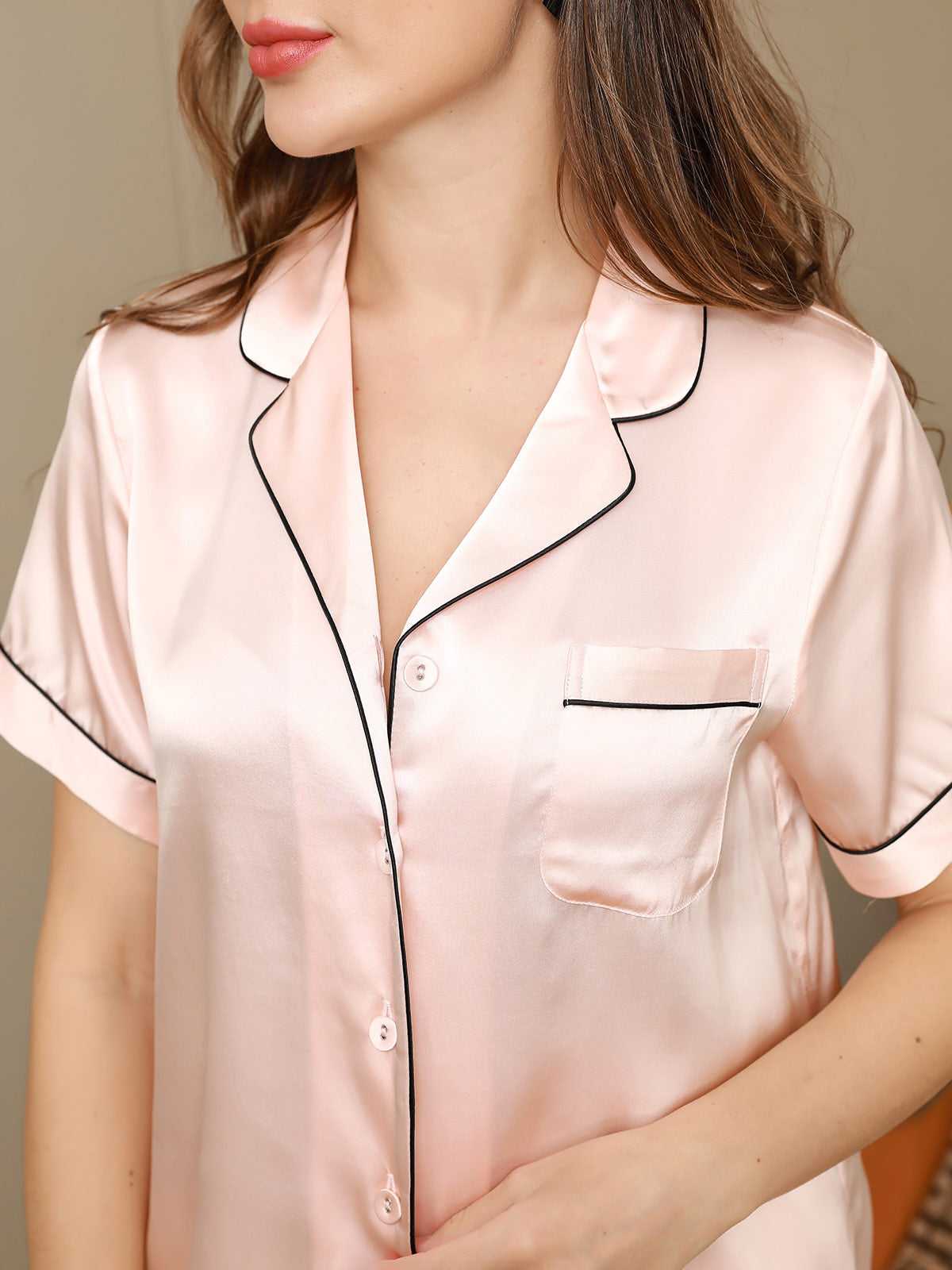 100% Mulberry Silk Women's Short Sleeve Notch Collar Pajamas Set
