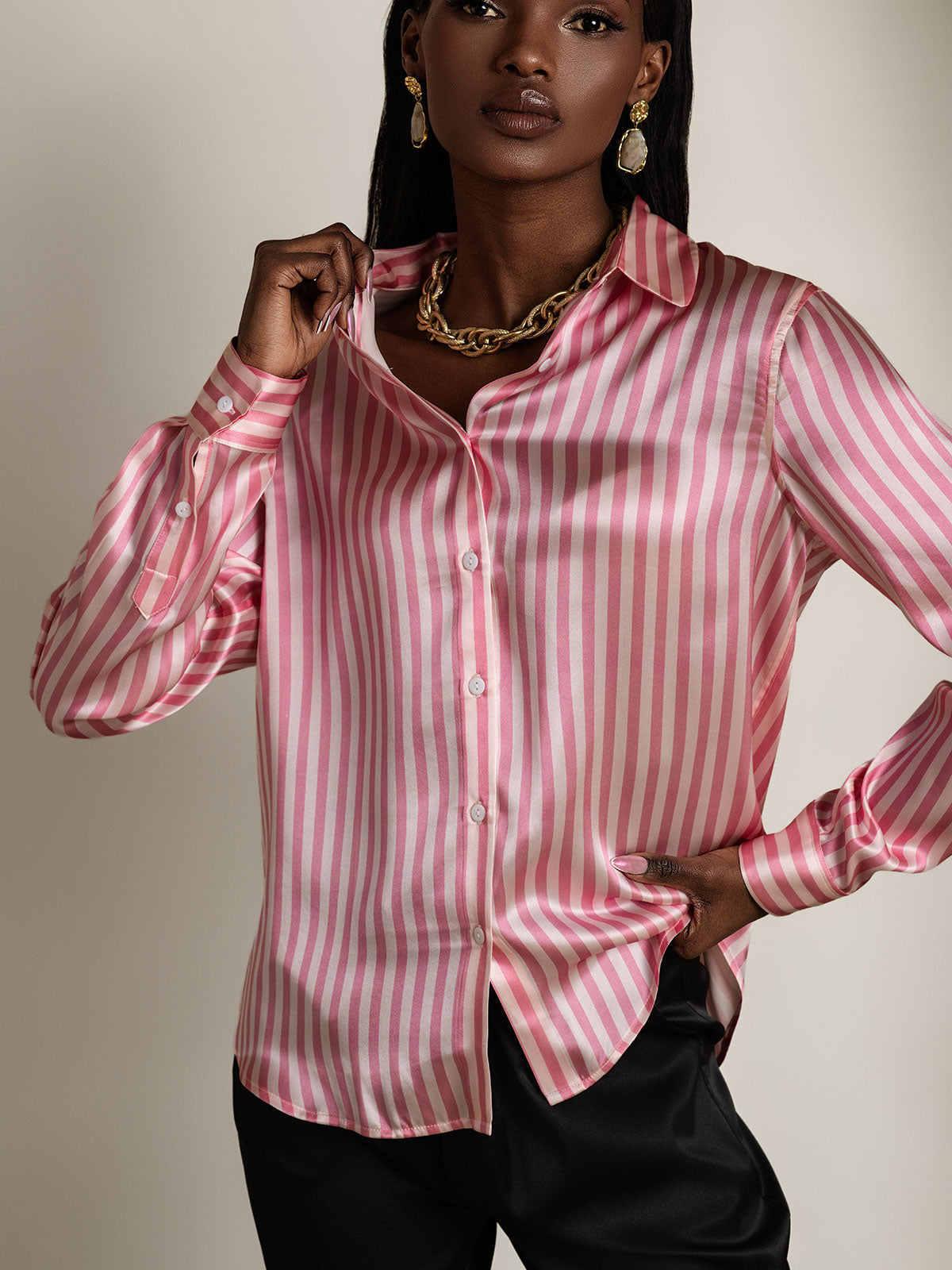 Women's 19 Momme Silk Long Sleeves Button-Up Shirt