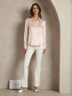 19Momme Silk Long Sleeve Lapel Collar Women's Shirt with Button Up Design