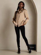 19Momme Silk Long Sleeve Lapel Collar Women's Shirt with Button Up Design