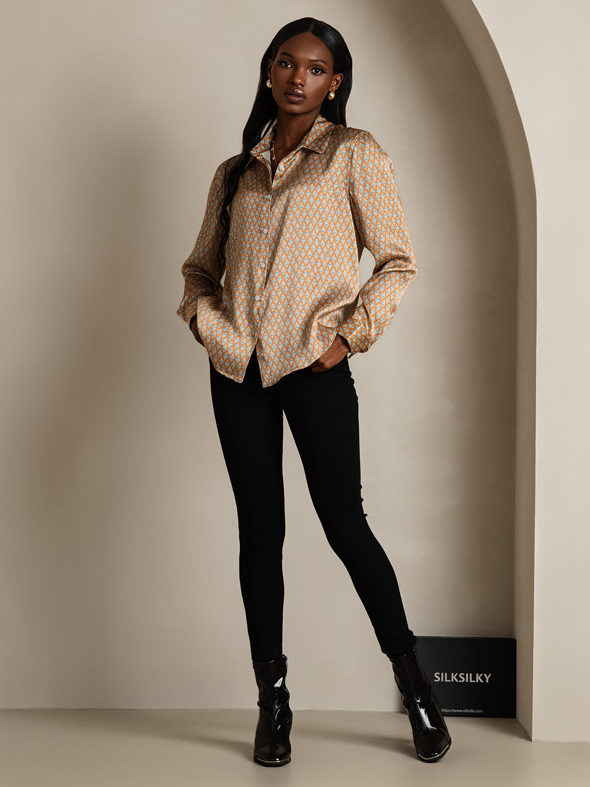 Women's 19 Momme Silk Long Sleeves Button-Up Shirt