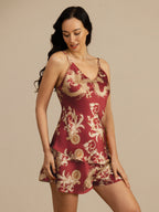 Pure Silk Dragon Print Spaghetti Strap V Neck Camisole Set