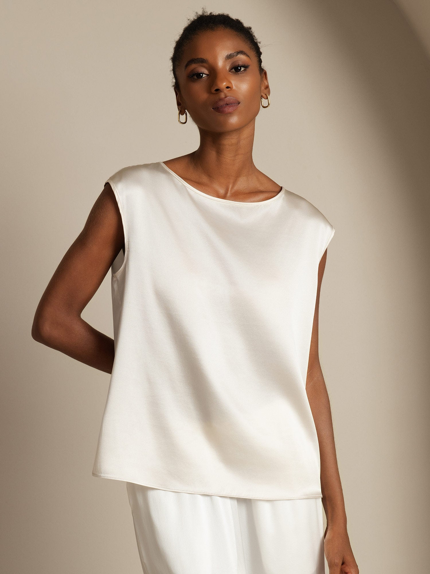 19Momme Silk Cap Sleeve Round Neck Women's Top