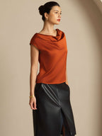 19Momme Silk Cap Sleeve Cowl Neck Women's Top