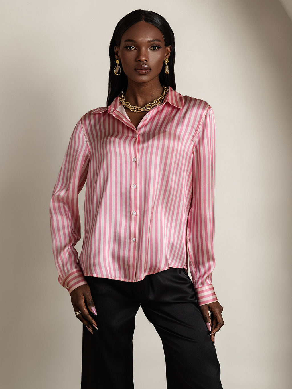 Women's 19 Momme Silk Long Sleeves Button-Up Shirt