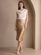 19Momme Silk Cap Sleeve Cowl Neck Women's Top