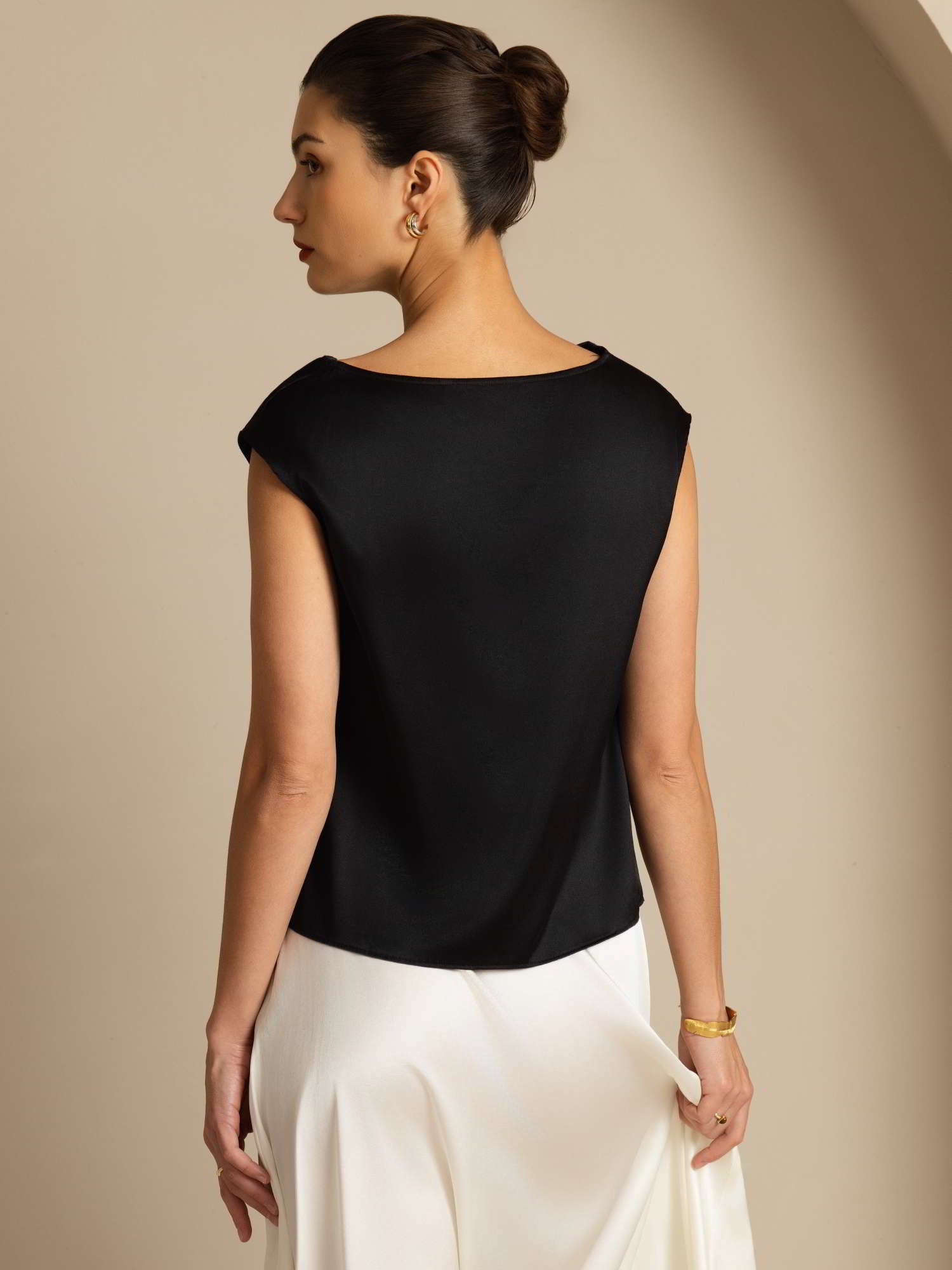 19Momme Women's Silk Cap Sleeve Cowl Neck Top