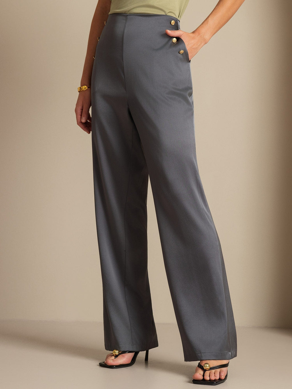 19Momme Silk High Waist Straight Fit Women's Pants with Back Elastic Waist Design