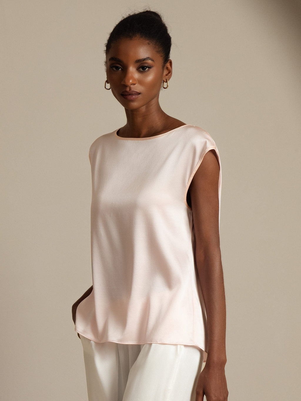 19Momme Women's Silk Cap Sleeve Round Neck Top
