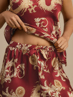 Pure Silk Dragon Print Spaghetti Strap V Neck Camisole Set