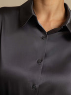 19Momme Silk Long Sleeve Lapel Collar Women's Shirt with Button Up Design