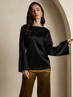 19Momme Silk Bell Sleeve Boat Neck Women's Top