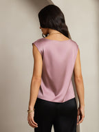 19Momme Women's Silk Cap Sleeve Cowl Neck Top