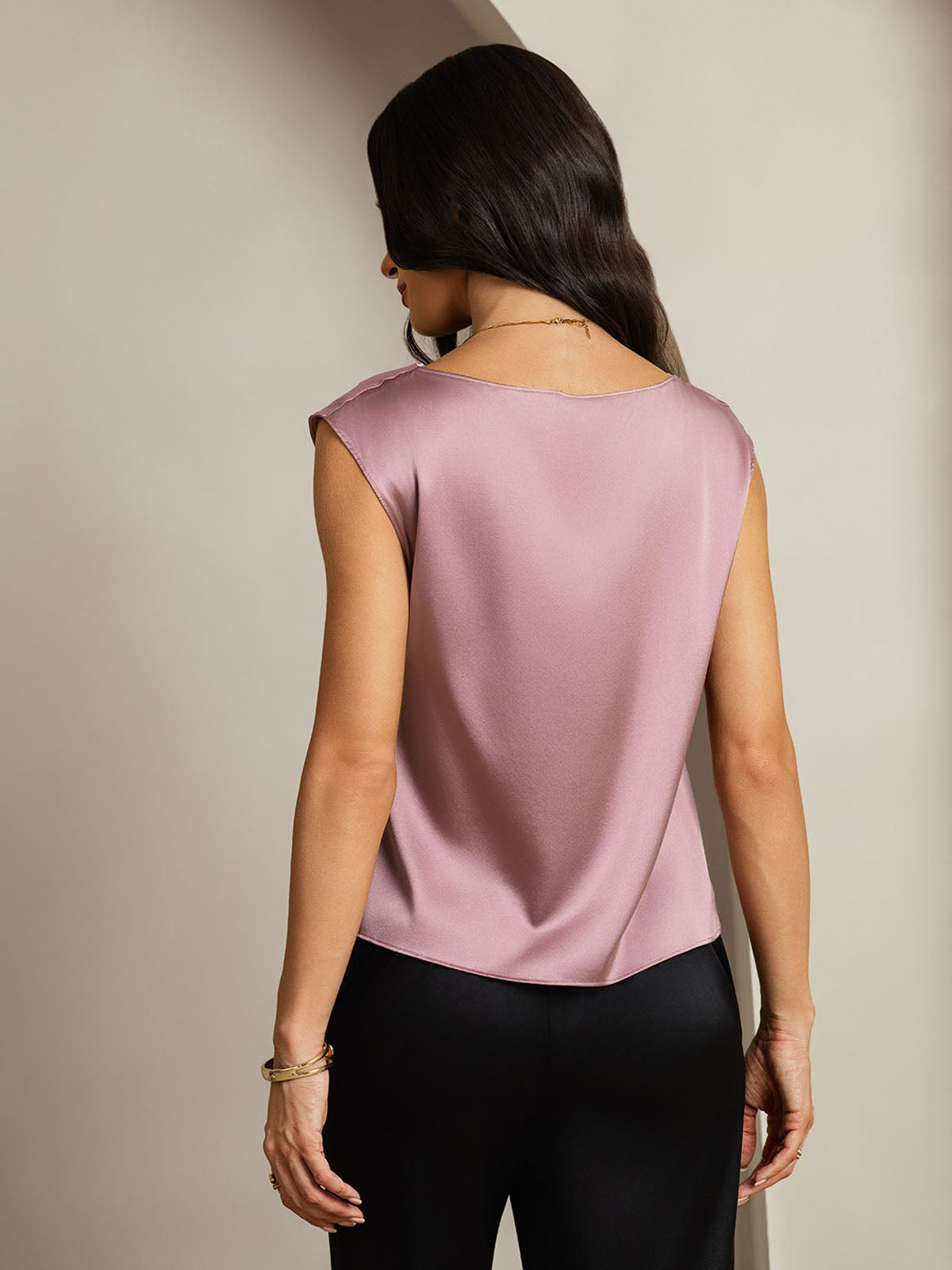 19Momme Women's Silk Cap Sleeve Cowl Neck Top