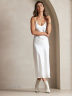 100% Mulberry Silk Spaghetti Strap V Neck Midi Dress