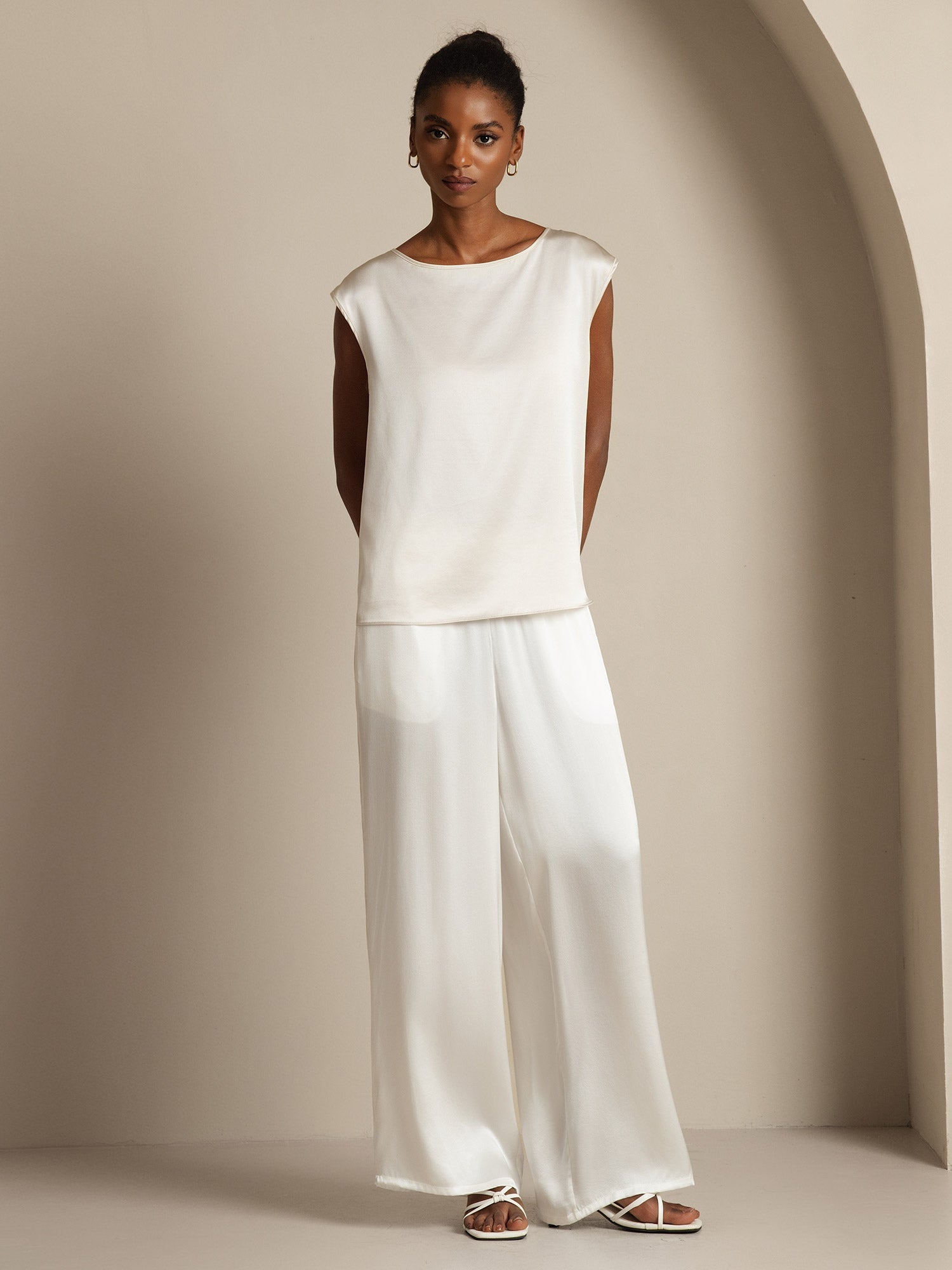 19Momme Silk Cap Sleeve Round Neck Women's Top