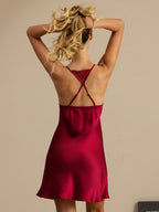 100% Mulberry Silk Nightgown Lace Trim Chemise with Side Slit