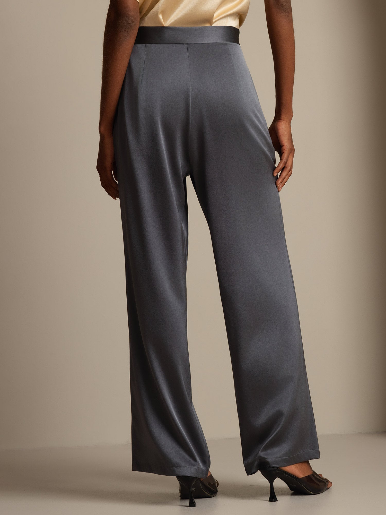 19Momme Silk High Waist Wide Leg Pleated Women's Pants