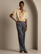 19Momme Silk High Waist Wide Leg Pleated Women's Pants