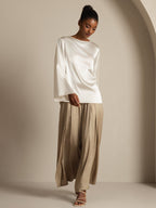 19Momme Silk Bell Sleeve Boat Neck Women's Top
