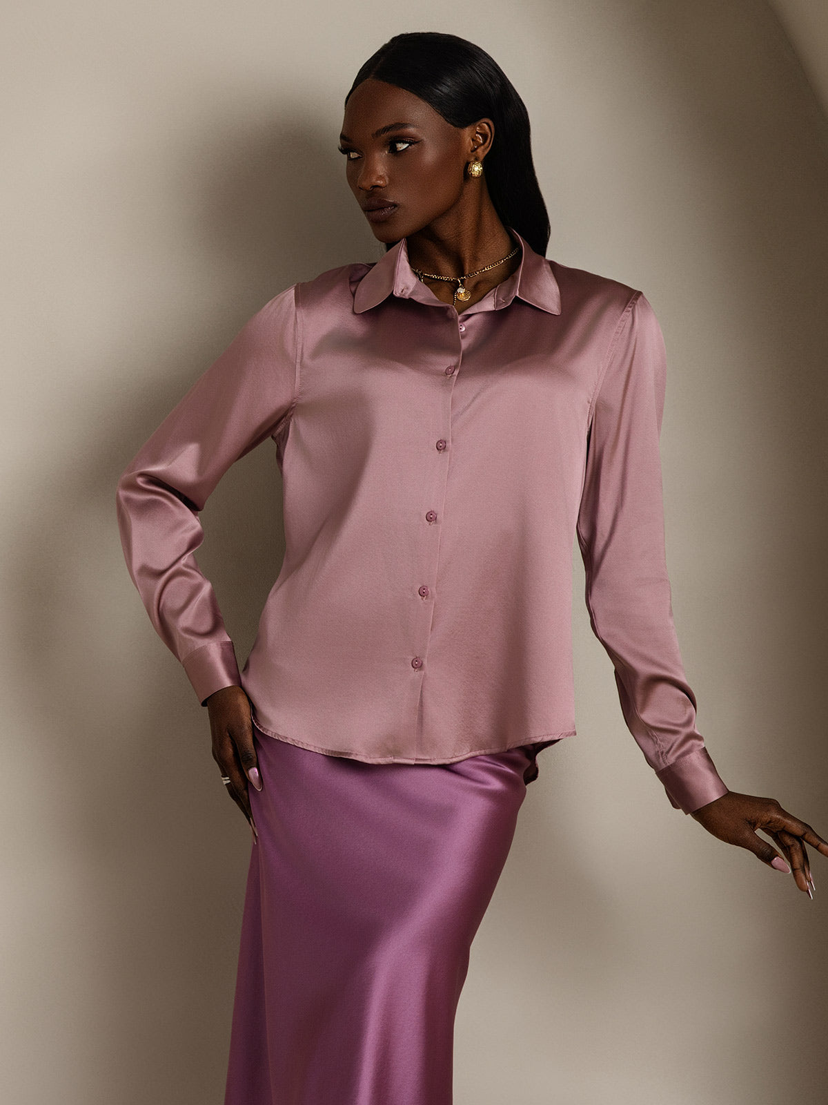 Women's 19 Momme Silk Long Sleeves Button-Up Shirt