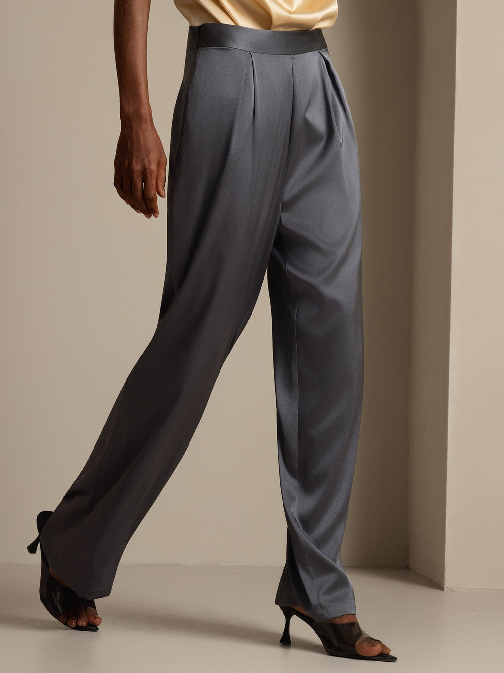 19Momme Silk High Waist Wide Leg Pleated Women's Pants