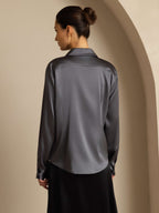 19Momme Silk Long Sleeve Lapel Collar Women's Shirt with Button Up Design
