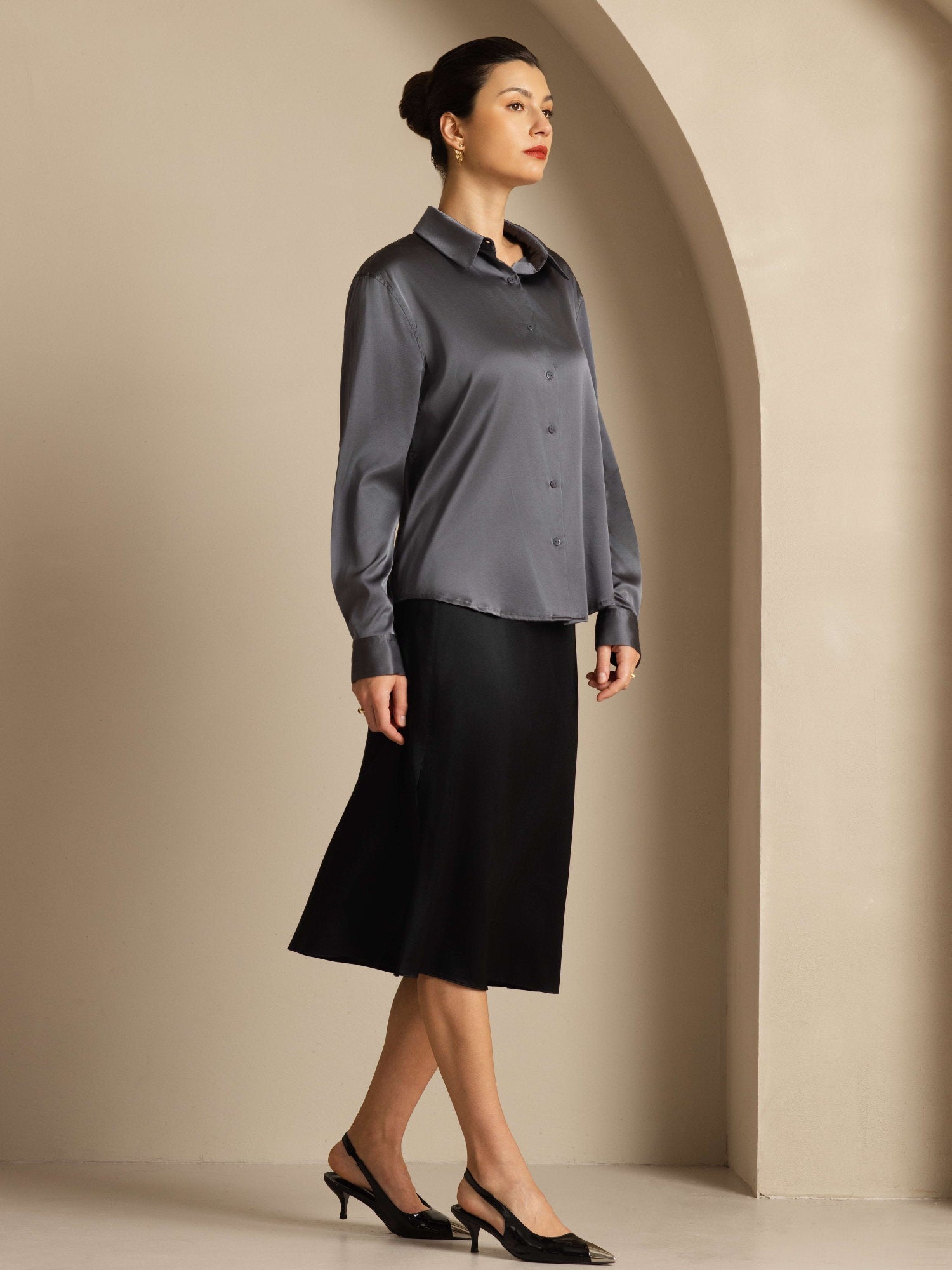 Women's 19 Momme Silk Long Sleeves Button-Up Shirt