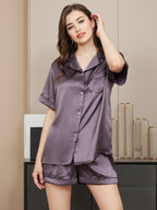100% Mulberry Silk Women's Short Sleeve Notch Collar Pajamas Set
