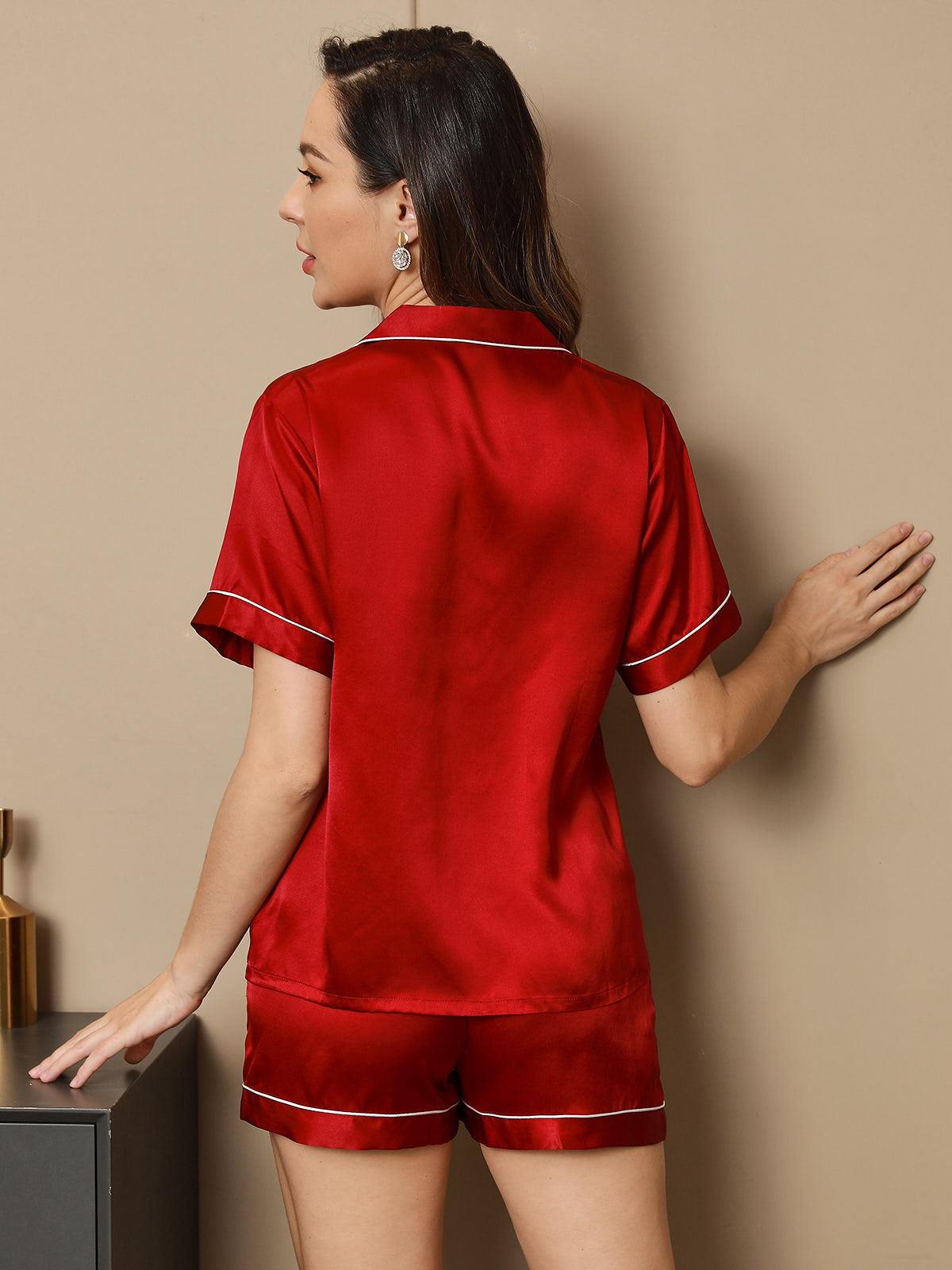 100% Mulberry Silk Women's Short Sleeve Notch Collar Pajamas Set