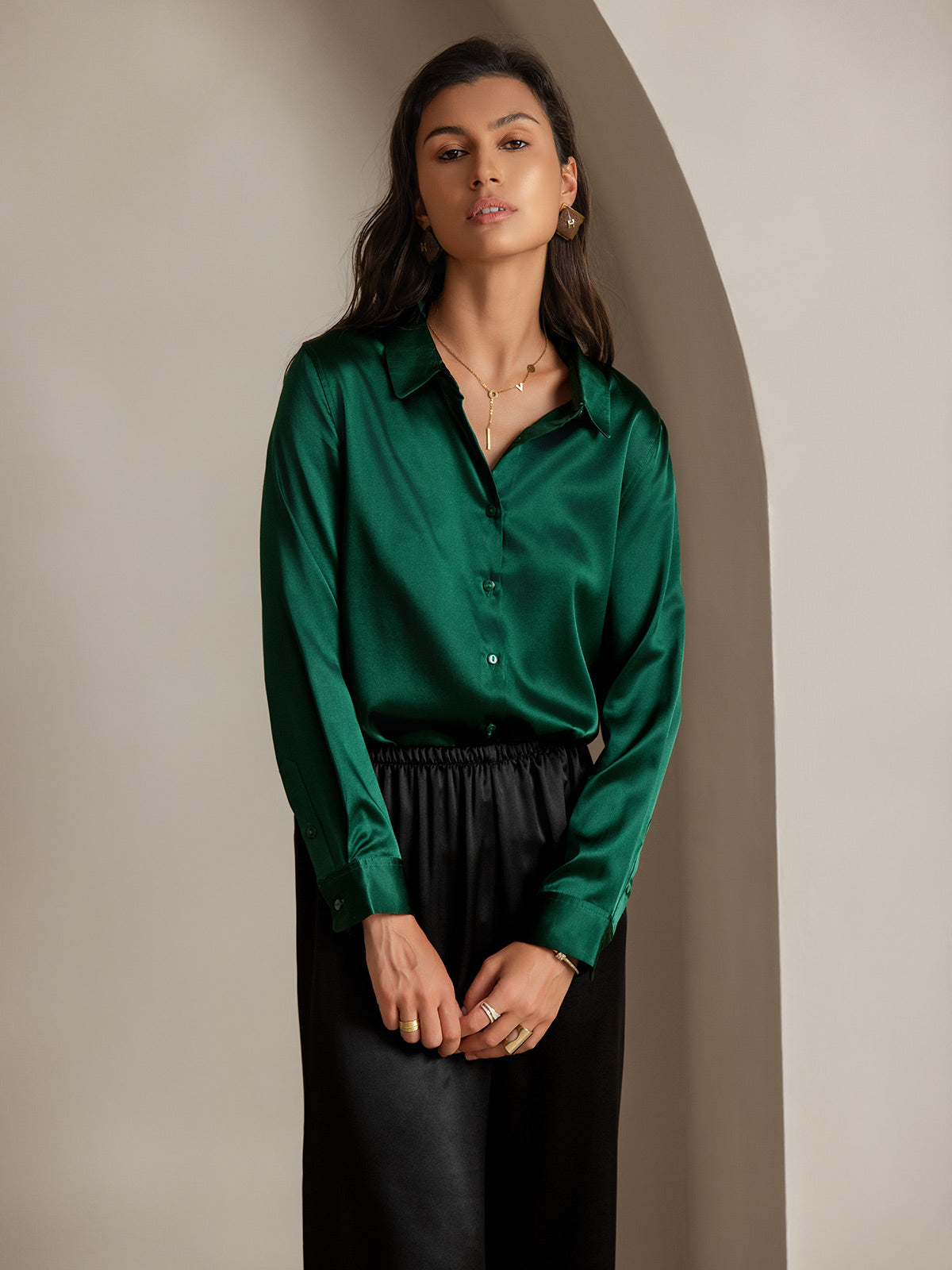 Women's 19 Momme Silk Long Sleeves Button-Up Shirt