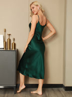 100% Mulberry Silk Spaghetti Strap V-neck Midi Nightgown