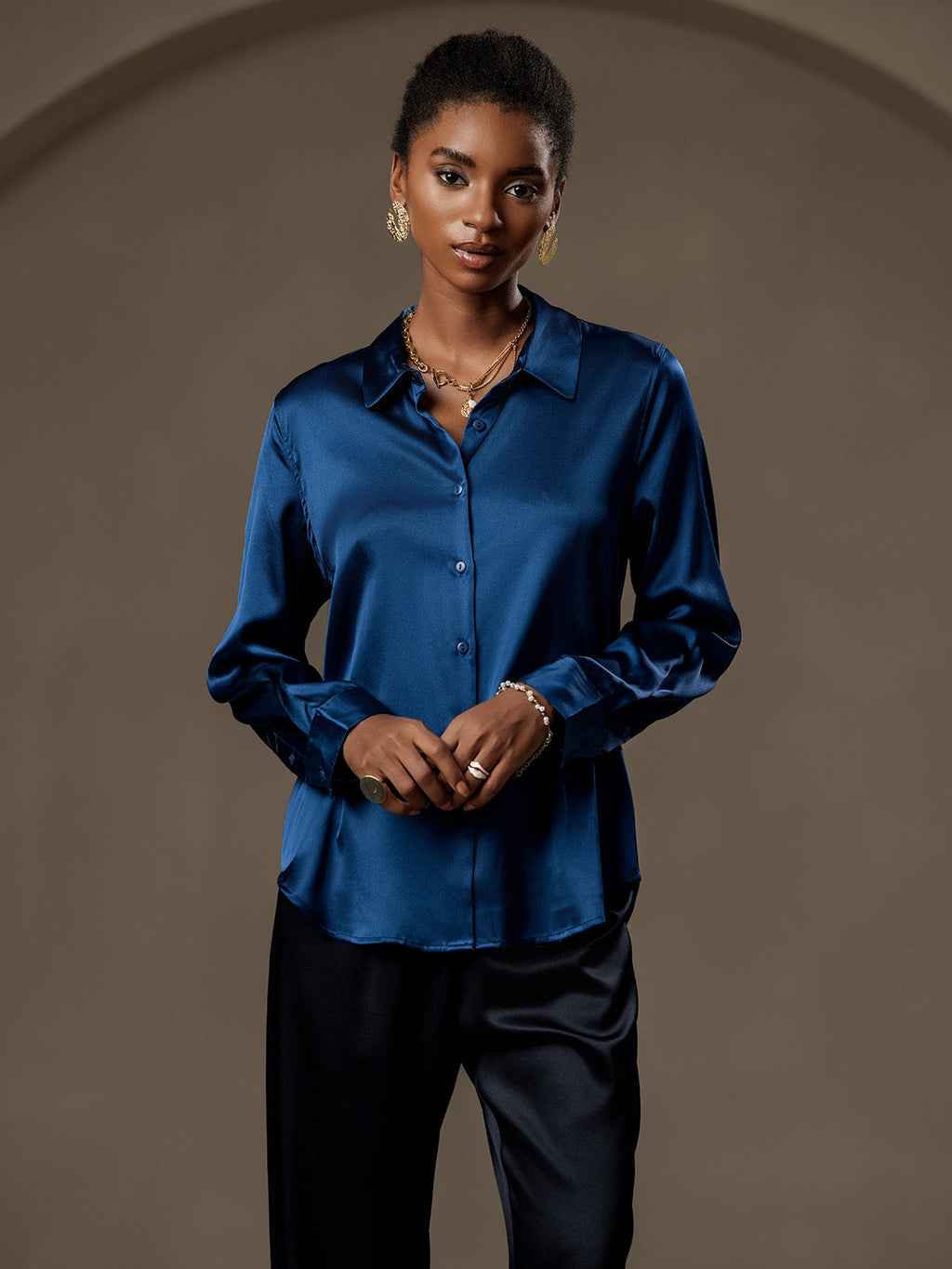 Women's 19 Momme Silk Long Sleeves Button-Up Shirt