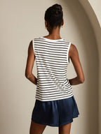 Women's Pure Silk Round Neck Sport Stripe Print Tank Top