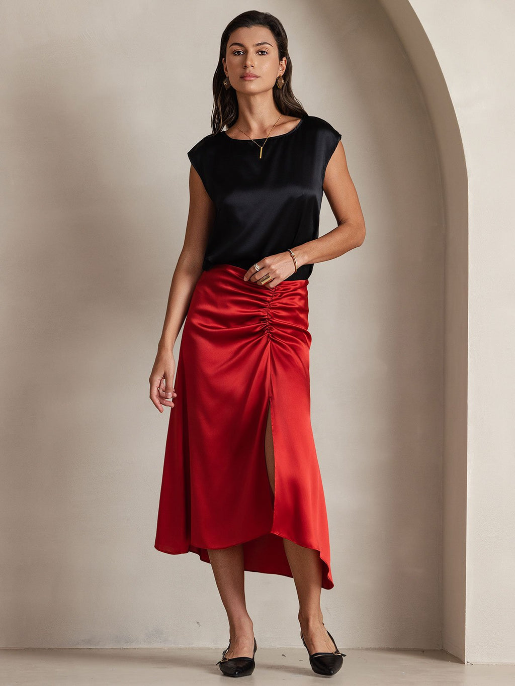 19Momme Silk Cap Sleeve Round Neck Women's Top