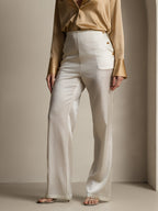 19Momme Silk High Waist Straight Fit Women's Pants with Back Elastic Waist Design