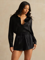 19Momme Silk Women's High-Waist A-Line Shorts with Shirred Drawstring Waist
