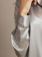 19Momme Silk Long Sleeve Lapel Collar Women's Shirt with Button Up Design