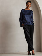 19Momme Silk Bell Sleeve Boat Neck Women's Top