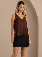 19Momme Silk Sleeveless V Neck Women's Tank Top with V Back Design