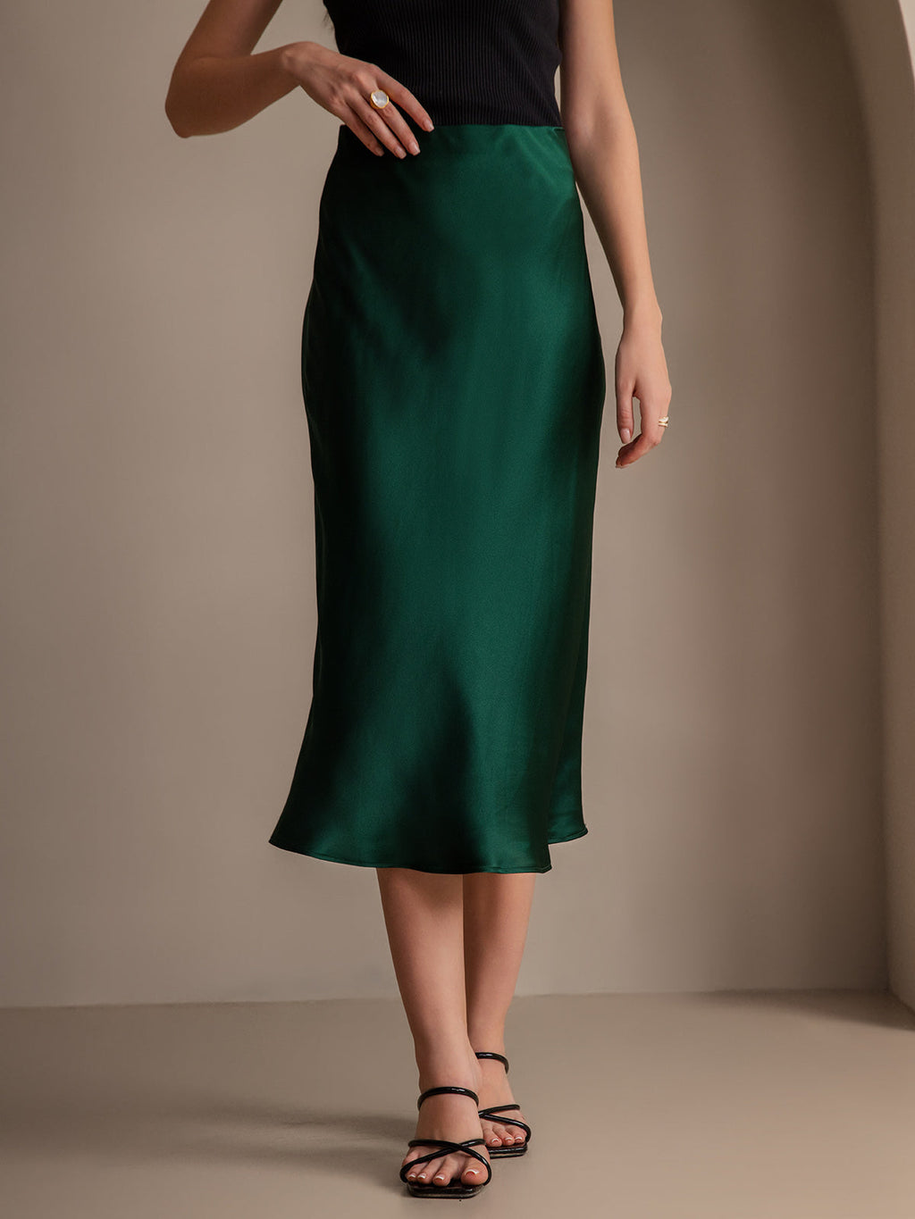 100% Mulberry Silk Stretch Long Straight Skirt