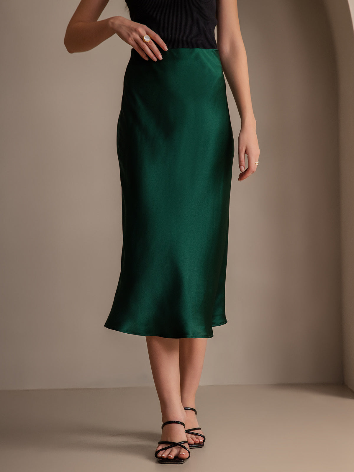 100% Mulberry Silk Stretch Long Straight Skirt