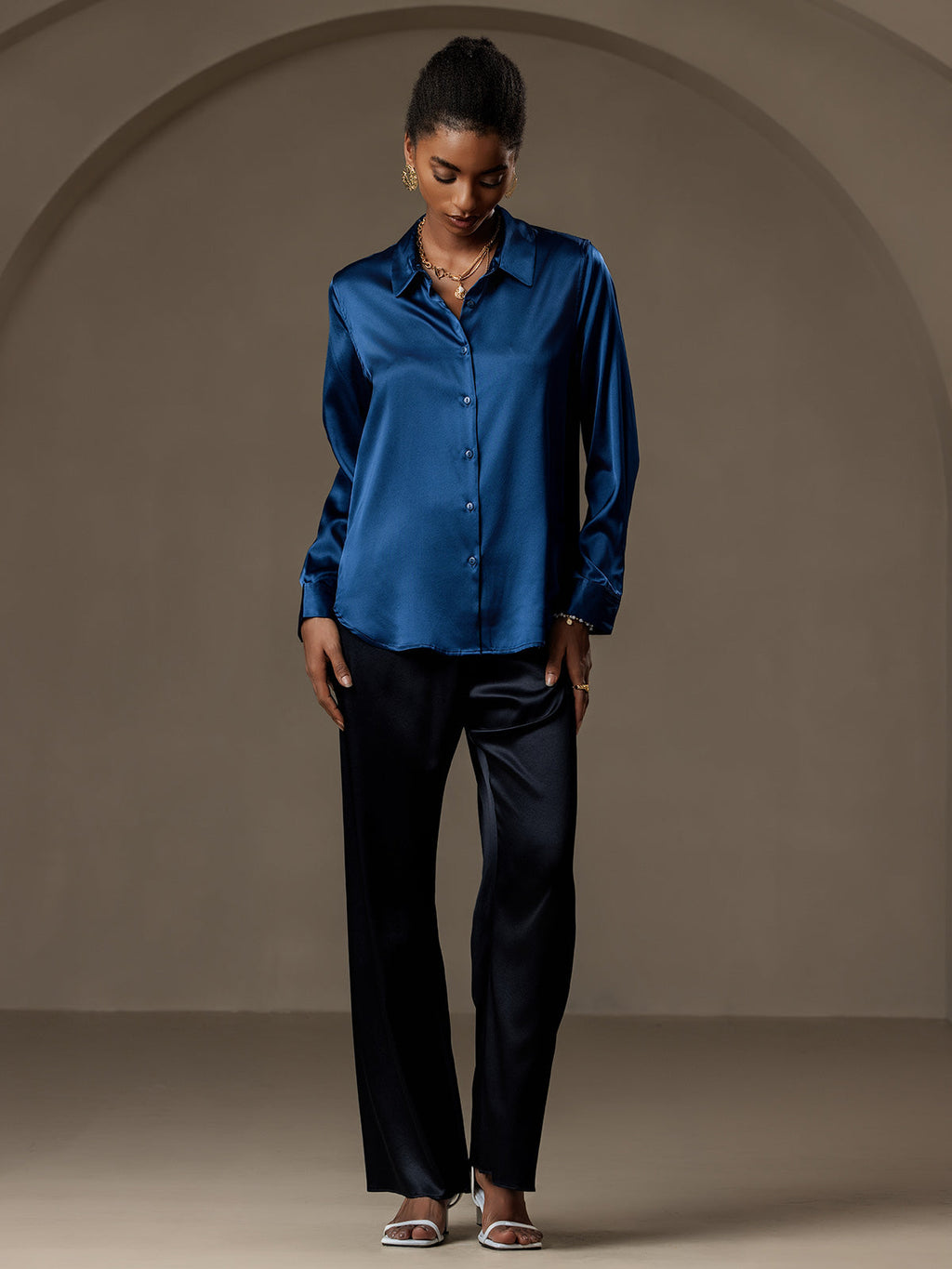 Women's 19 Momme Silk Long Sleeves Button-Up Shirt