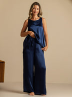 Pure Silk Sleeveless U-Neck Backless Slit High-low Tank Top