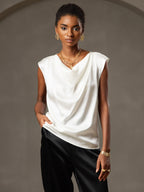 19Momme Women's Silk Cap Sleeve Cowl Neck Top