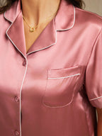 Women's 100% Mulberry Silk Short Sleeve Above the Knee Pajamas Set